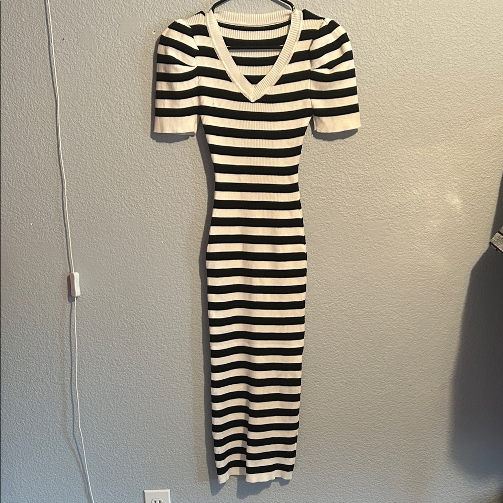 Striped Black and White Knit Dress - Picture 2 of 7